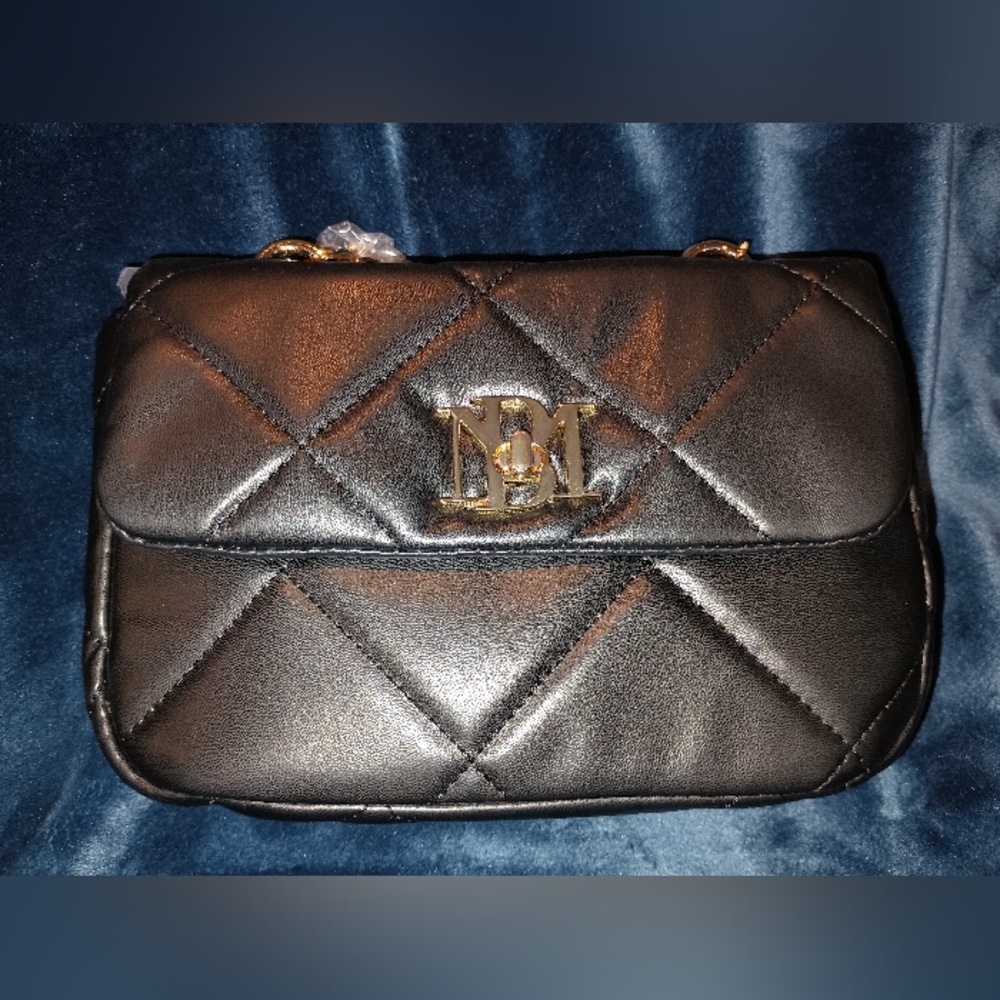 Black Badgley Mishka Small Chain Crossbody Bag With Big Diamond Quilting.
